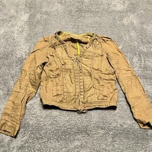 Anthropologie Hei Hei Bomber Jacket Womens 6 Small Linen Pleated Zip Military